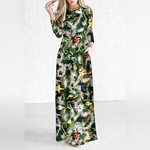 Women's Ugly Christmas Holiday Maxi Dress | Long Sleeve | Med - XL